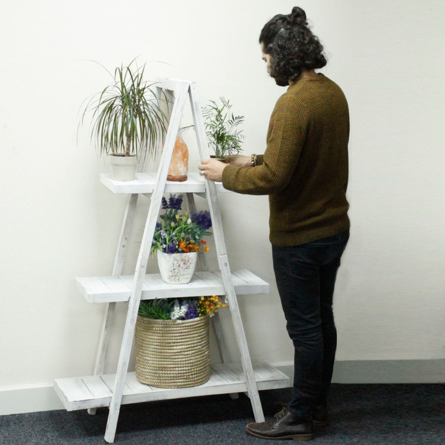 Folding Wooden A-Frame Shelf – Whitewash