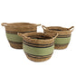 Cotton & Seagrass Large Baskets - Natural Black & Green- Set of 3
