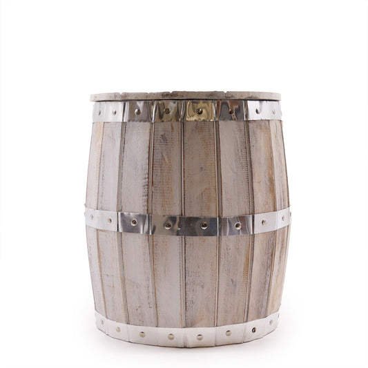 Beer Barrel Stool – Whitewash Wood 38 x 32 cm