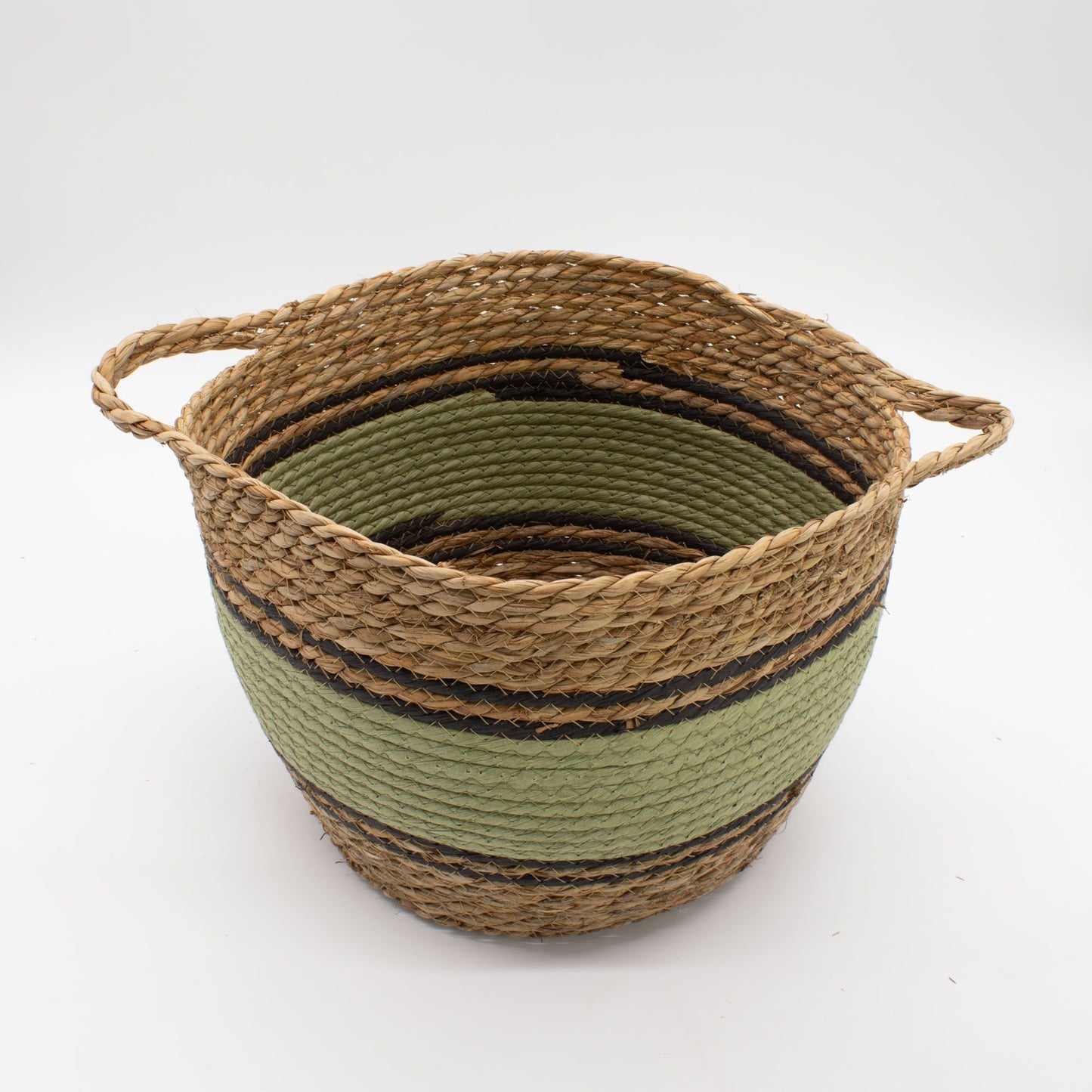 Cotton & Seagrass Large Baskets - Natural Black & Green- Set of 3