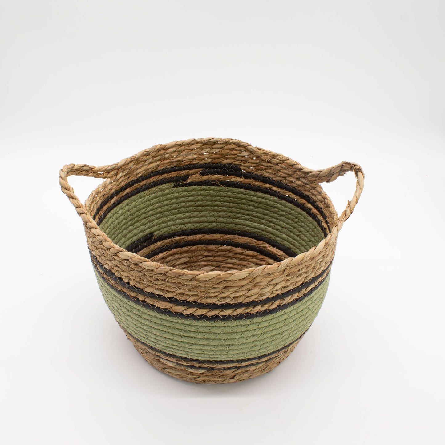 Cotton & Seagrass Large Baskets - Natural Black & Green- Set of 3