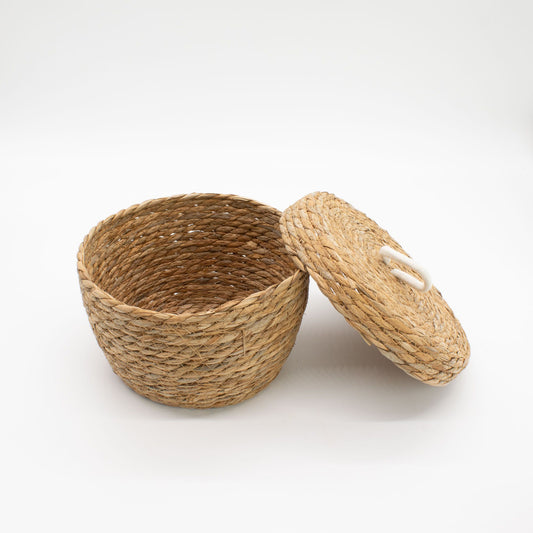 Seagrass & Cotton Round Baskets with Lids - Natural - Set of 3