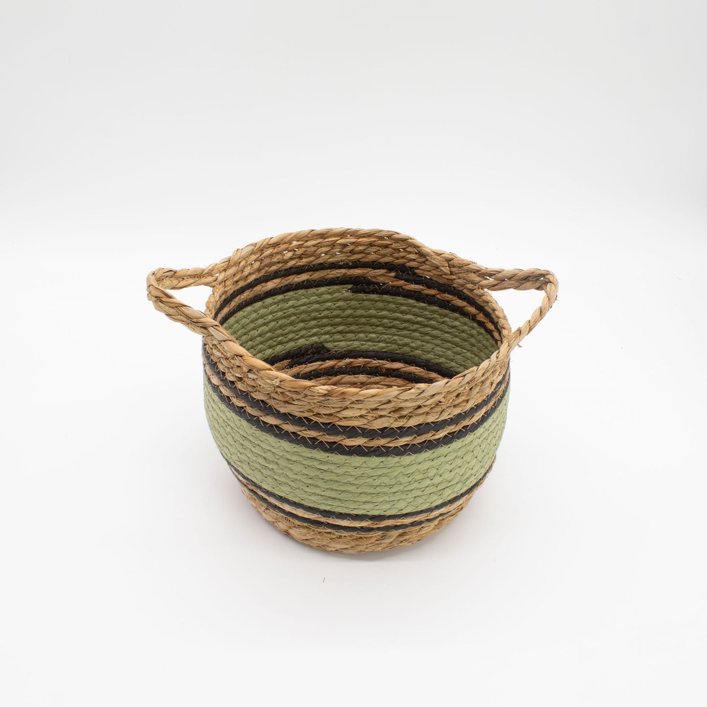 Cotton & Seagrass Large Baskets - Natural Black & Green- Set of 3