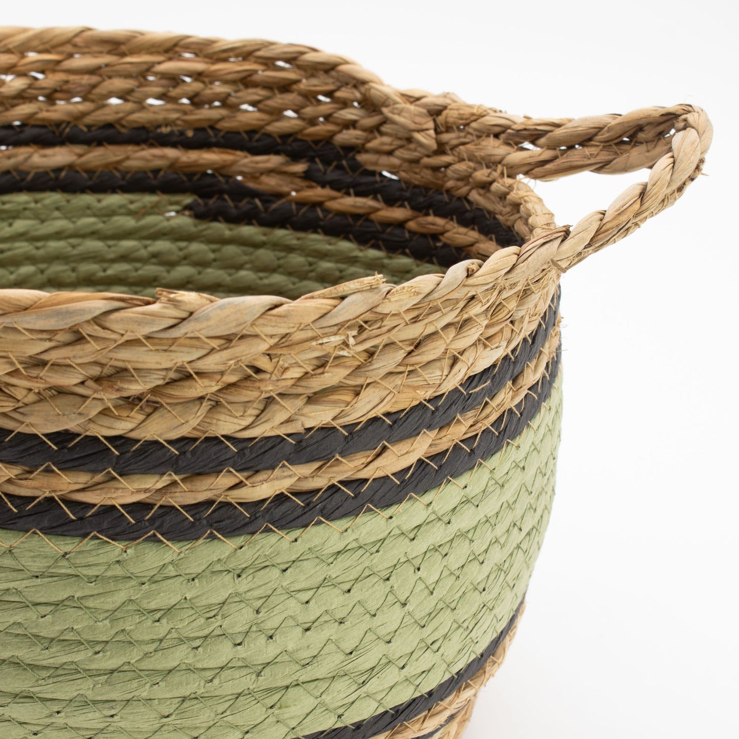 Cotton & Seagrass Large Baskets - Natural Black & Green- Set of 3